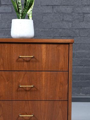 Mid-Century Modern 6-Drawer Walnut Dresser w/ Brass Pulls, c.1960’s
