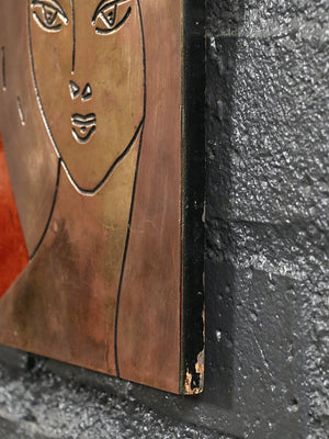 Vintage USSR Soviet Modernist “Autumn” Brass Woman Wall Plaque, c.1970’s