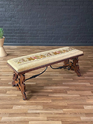 Vintage Spanish Baroque Carved Mahogany Bench, c.1950’s