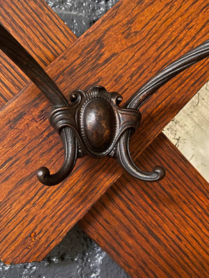 Antique Arts & Craft Mission Oak Coat Hanger Wall Mirror, c.1920’s