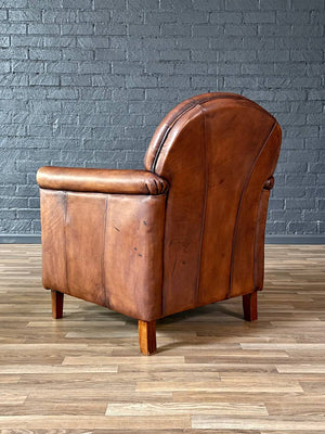Vintage French Art Deco Style Leather Club Chair w/ Patinated Cognac