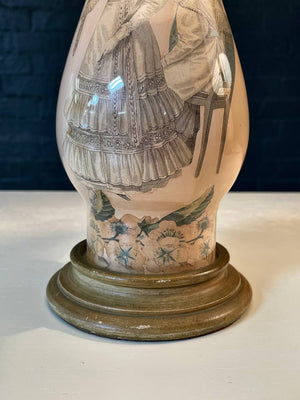 Pair of Vintage Hollywood Regency Ceramic Table Lamps w/ Rococo Fashion Illustrations, c.1950s
