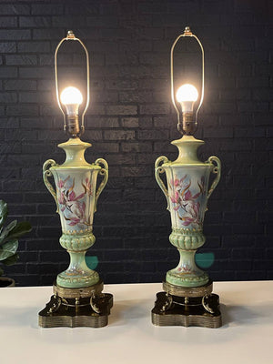 Pair of Vintage Pair of Green Porcelain Urn Shape Table Lamps, c.1960’s