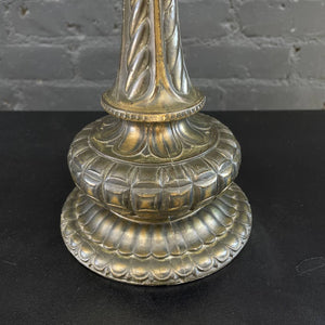 Antique Bronze Table Lamp & Original Painted Glass  Shade, c.1930’s