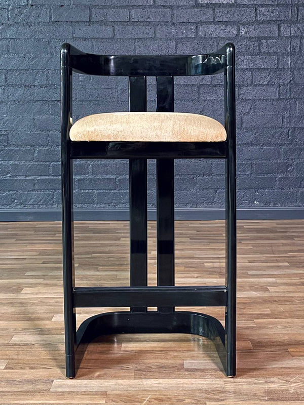 Set of 4 Vintage Post Modern Black Lacquered Bar Stools, c.1980s