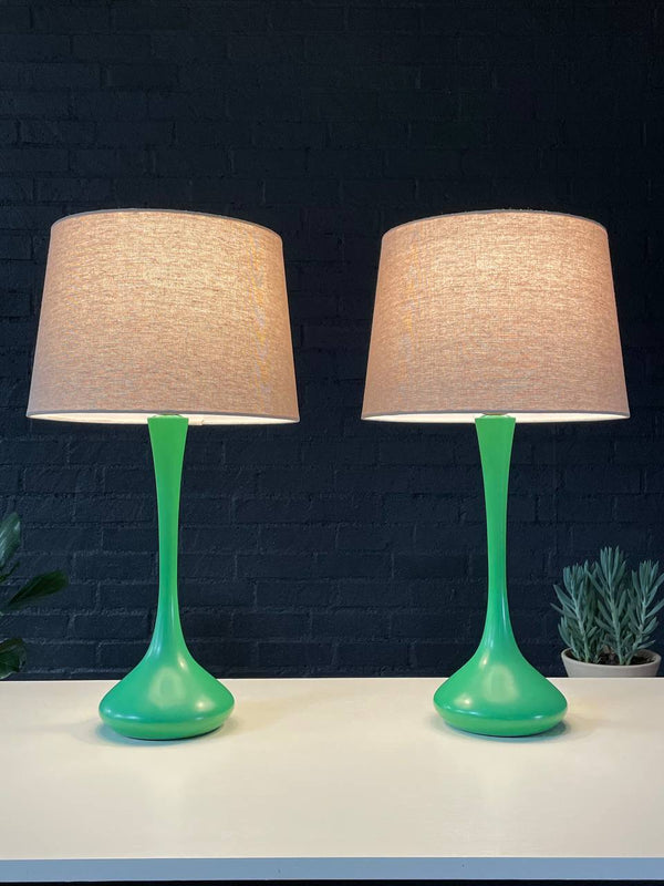 Pair of Mid-Century Modern Green Tulip Shape Table Lamps by Laurel, c.1960’s