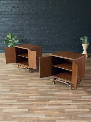 Pair of Mid-Century Modern Night Stands with Brass Accents, c.1960’s
