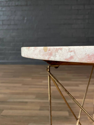Italian Modern Pink Marble & Brass Side Table by Rene Brancusi, c.1960’s