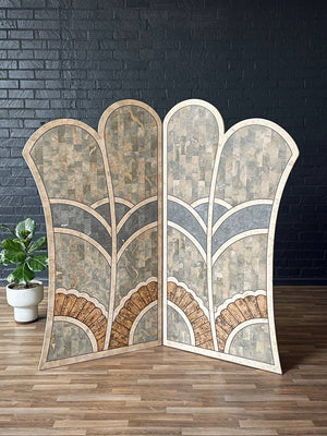 Art Deco Style Inlaid Stone Room Divider Folding Screen