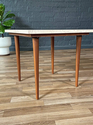 Mid-Century Modern Square Side Table w/ Travertine Marble Stone,c.1960’s