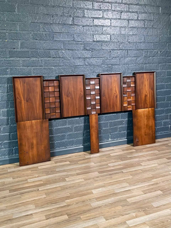 King Size Mid-Century Modern Brutalist Walnut Headboard, c.1970’s