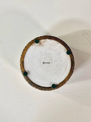 Antique German Elfinware Porcelain Roses Trinket Box w/ Brass Accents, c.1960’s