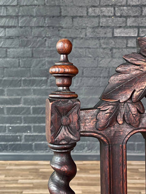 English Baroque Oak & Tooled Leather Armchair w/ Barley Twist Legs, c.1910’s