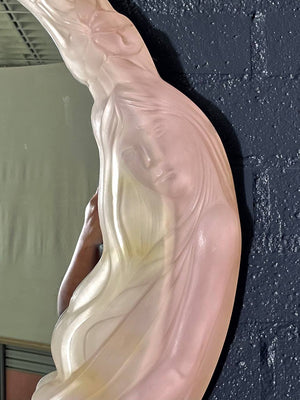 Vintage Art Nouveau Style Frosted Pink Lucite Figural Women Mirror, c.1980’s