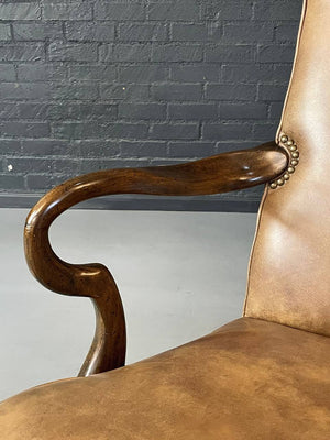 Set of 3 Queen Anne Leather & Wood Armchairs, c.1960's