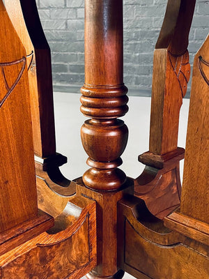 Victorian Eastlake Walnut & Burl Wood Round Center Table w/ Porcelain Casters c.1900's