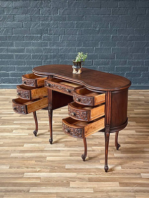 French Kidney Shape Carved Writing Desk, c.1950’s