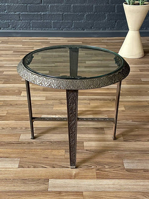 Art Deco Patinated Steel & Glass Side Table, c.1940’s