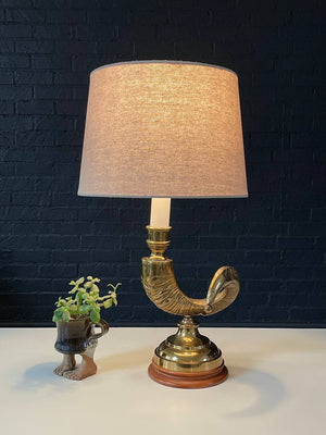 Vintage Brass Ram Horn Table Lamp, c.1960’s