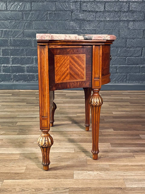 French Louis XVI Style Mahogany & Pink Marble-Top Night Stand, c.1920’s
