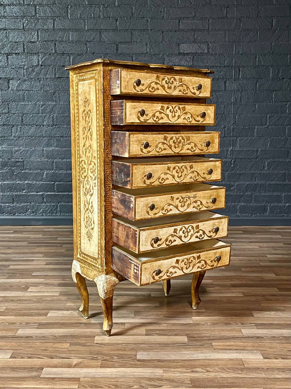 Italian Hand-Painted Venetian Tallboy Lingerie Dresser w/ Gilt Accents – Vintage Supply Italian Hand-Painted Venetian Tallboy Lingerie Dresser w/ Gilt Accents – Vintage Supply