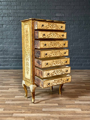 Italian Hand-Painted Venetian Tallboy Lingerie Dresser w/ Gilt Accents, c.1940s