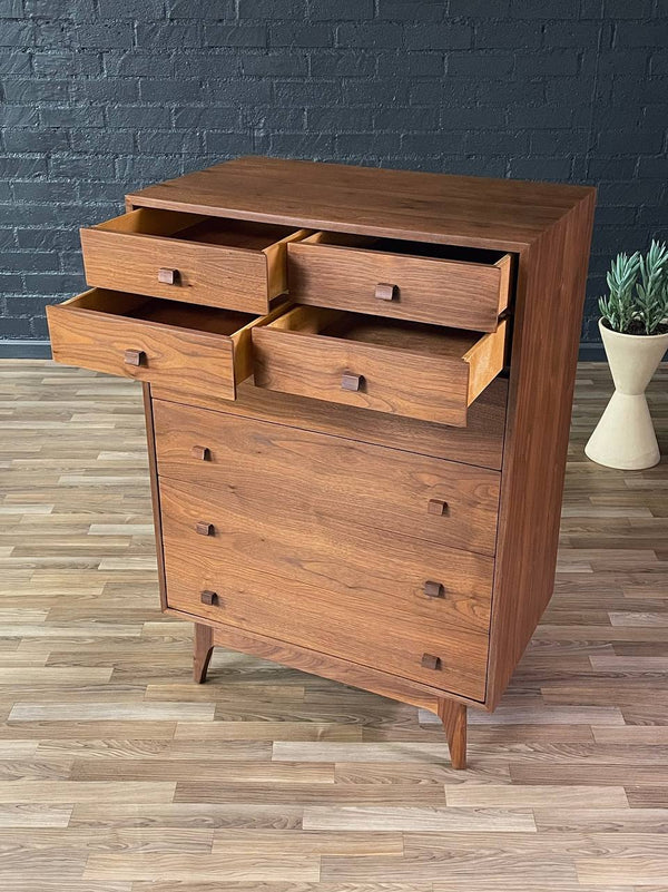 Mid-Century Modern Sculpted Walnut Highboy Dresser by LA Period, c.1960’s