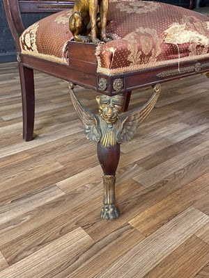 French Empire Revival Mahogany Armchair w/ Gilt Bronze Sphinx Figures, c.1900’s