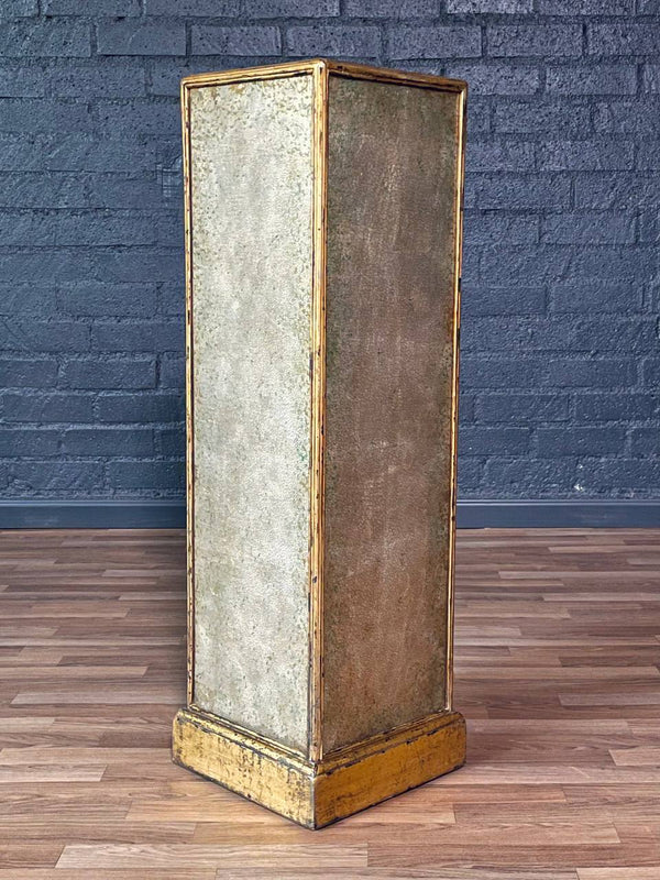 Hollywood Regency Giltwood Pedestal w/ Reverse Glass Panels, c.1960s