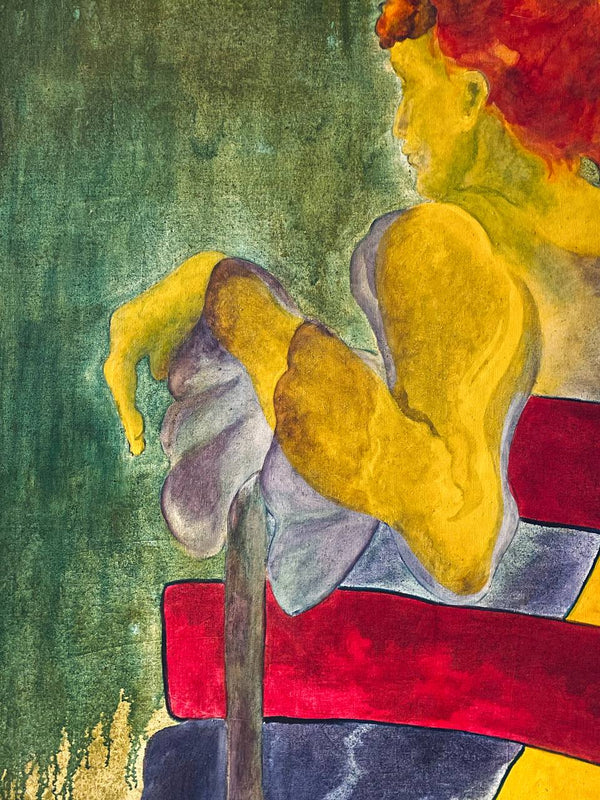 Seated Woman in Red Chair – Modernist Expressionist Painting by Jūratė, c.1975
