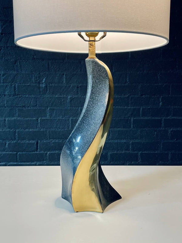 Mid-Century Sculptural Spiral Glazed & Polished Brass Table Lamp, c.1970’s