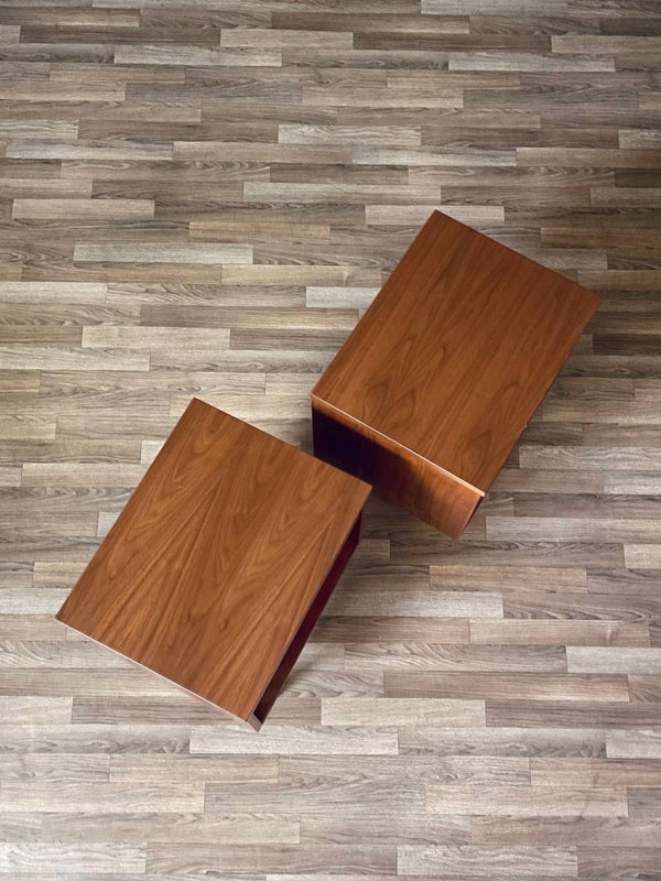 Pair of Mid-Century Modern Walnut Night Stands w/ Bookcase, c.1960’s