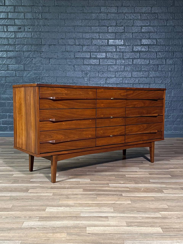 Mid-Century Modern 9-Drawer Sculpted Walnut Dresser, c.1960’s