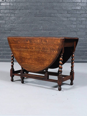 English Jacobean Revival Oak Gateleg Dining Table, c.1920's
