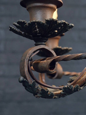 Spanish Colonial Revival Five-Light Wrought Iron Chandelier, c.1940's