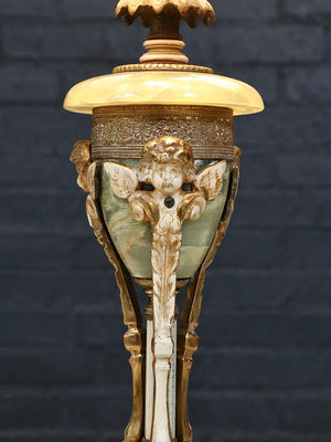 Italian Neoclassical Revival Green Onyx & Gilt Cherub Table Lamp, c.1950’s