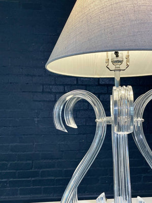 Hollywood Regency Sculptural Curved, Clear Lucite Table Lamp, c.1970's