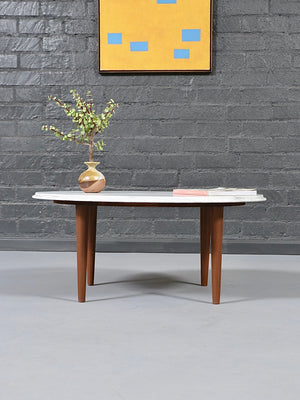 Italian Carrara Marble & Walnut Coffee Table, c.1960’s