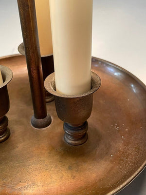 American Hollywood Regency Brass Three-Light Candelabra Table Lamp with Capiz Shell Shade, c.1970's