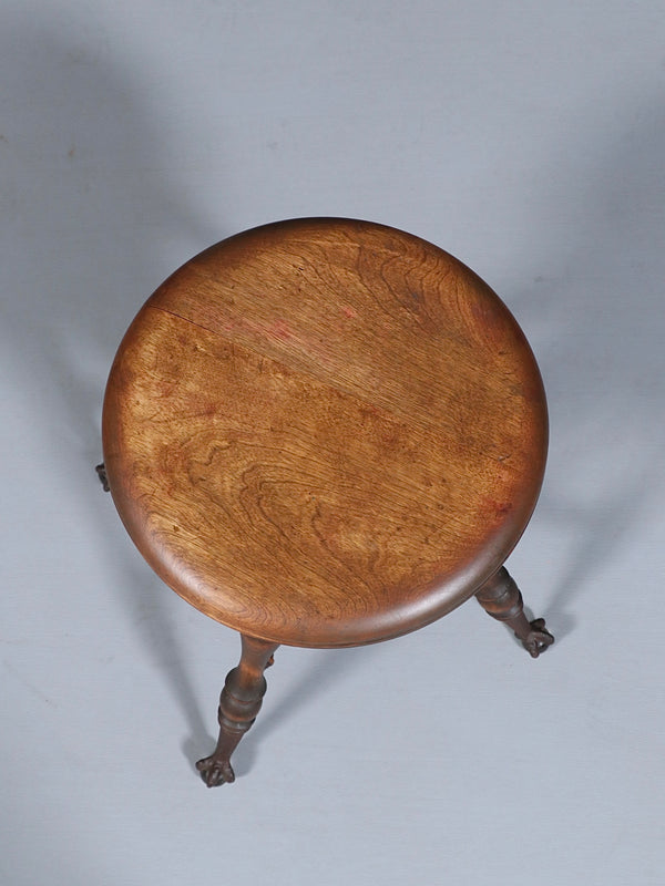 American Victorian Adjustable Piano Stool w/ Ball & Claw Glass Feet, c.1930’s