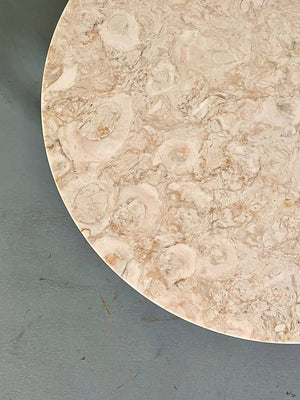 American Mid-Century Modern Wood & Marble Round Side Table, c.1960's