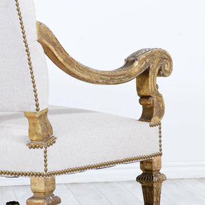 Italian Gold-Leaf Carved Giltwood & Linen Sofa