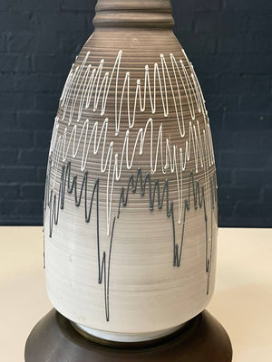 Mid Century Modern Abstract Glazed Ceramic Table Lamp with Brass Base, c.1950's