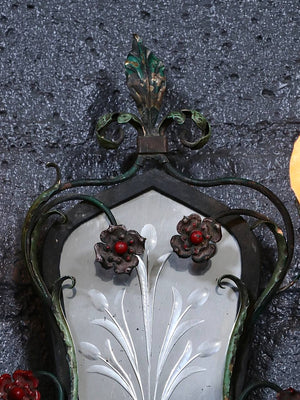 Pair of Italian Florentine Painted Metal & Etched Mirror Wall Sconces, c.1920's
