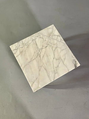 Italian Mid Century Modern White Veined Marble & Wood Side Table , c.1960's