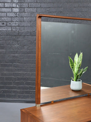 Mid Century Modern Walnut Profile Dresser with Mirror by John Van Koert for Drexel, c.1950's
