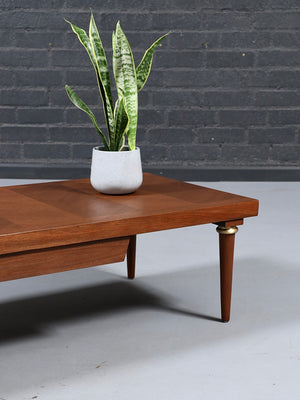 Mid Century Modern Walnut & Brass Coffee Table by American of Martinsville, c.1960's