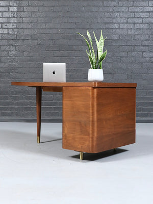 Mid Century Modern Walnut Desk with Brass Accents, c.1960's