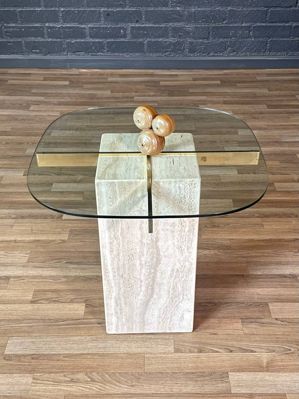 Italian Post Modern Travertine Stone & Brass Side Table by Artedi, c.1970’s