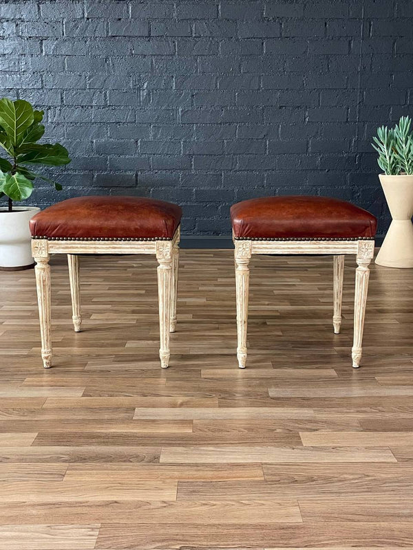 Pair of French Antique Louis XVI Style Hand Carved Ottoman Benches c.1920’s